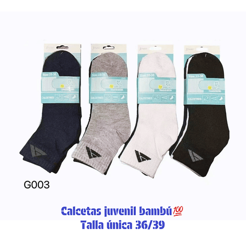 Calcetas bambú💯 juvenil talla única 36/39 y colores surtidas la docena 