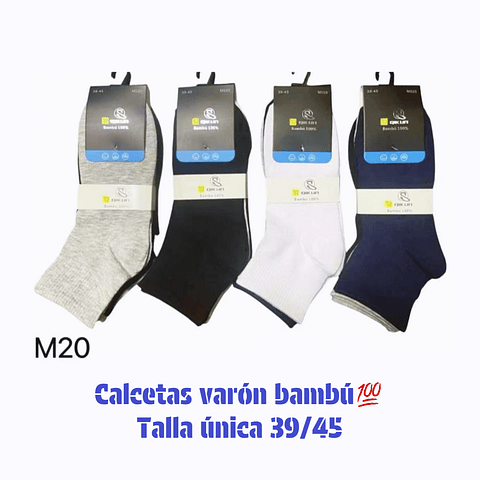 Calcetas bambú💯 varón  talla única 39/45 y colores surtidas la docena 