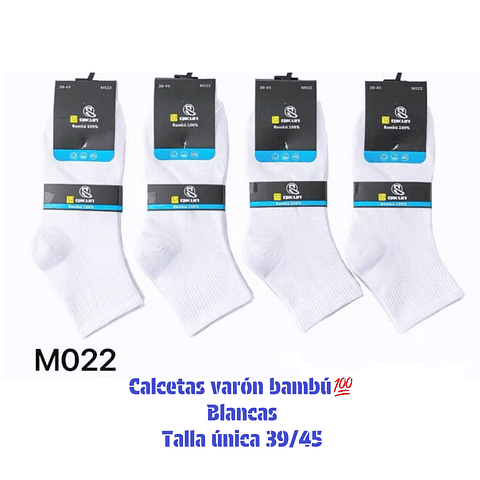 Calcetas bambú💯 varón  talla única 39/45 y color blanca la docena 