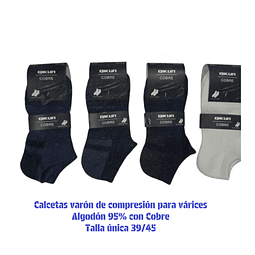 Calcetas K0825 varón de compresion para varices Algodón 95% con Cobre Talla única 39/45 y colores surtidas la docena 