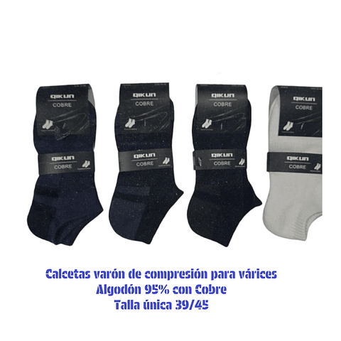 Calcetas K0825 varón de compresion para varices Algodón 95% con Cobre Talla única 39/45 y colores surtidas la docena 