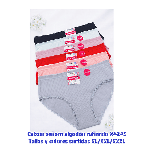 Calzón algodón refinado tallas y colores surtidas la docena 