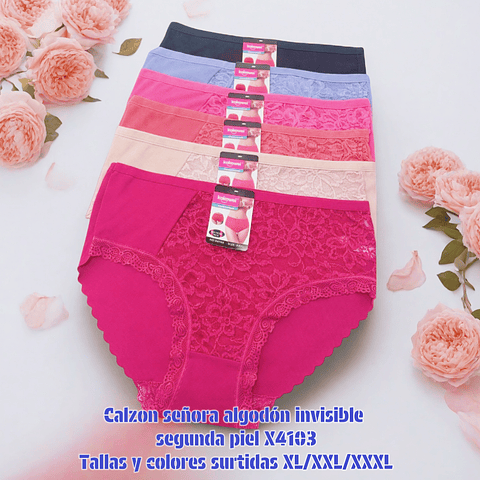 Calzón señora algodón invisible segunda piel tallas y colores surtidas la docena 