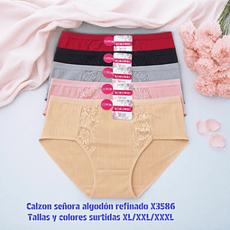 Calzón señora algodón refinado con encaje tallas y colores surtidas la docena 