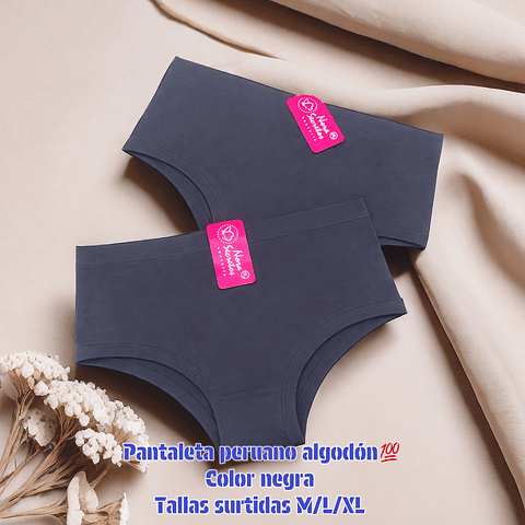 Pantaleta algodón💯 peruano tallas surtidas y color negra la docena 