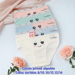 Calzón juvenil algodón tallas y colores surtidas la docena 