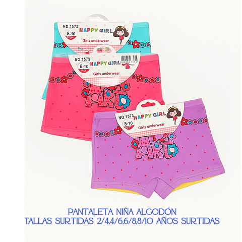 Pantaleta niña algodón tallas y colores surtidas la docena 