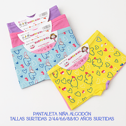 Pantaleta niña algodón tallas y colores surtidas la docena 