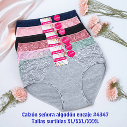 Calzón señora algodón con encaje tallas y colores surtidas la docena 