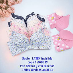 Sostén LÁTEX invisible Copa C tallas y colores surtidas la docenas 