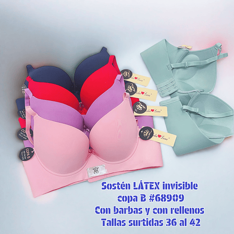 Sostén LÁTEX invisible Copa B tallas y colores surtidas la docena 