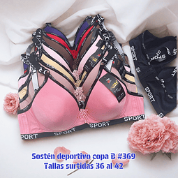 Sostén deportivo copa B tallas y colores surtidas la docena 
