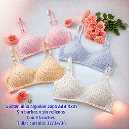 Sostén niña copa AAA #321 tallas y colores surtidas la docena 