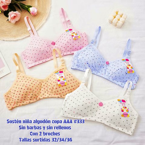 Sostén niña copa AAA #333 tallas y colores surtidas la docena 