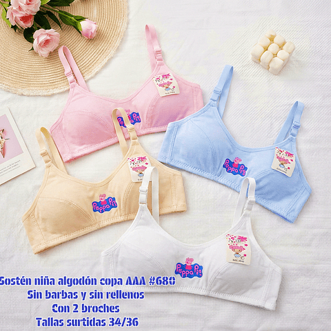 Sostén niña copa AAA #680 tallas y colores surtidas la docena 