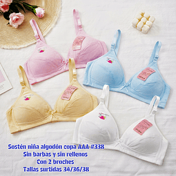 Sostén niña copa AAA #338 tallas y colores surtidas la docena 