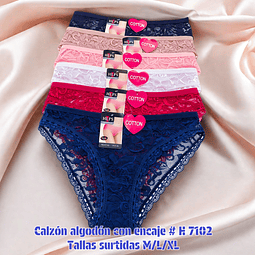 Calzón Lola algodón con encaje tallas y colores surtidas la docena 