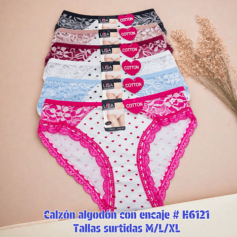 Calzón Lola algodón con encaje tallas y colores surtidas la docena 