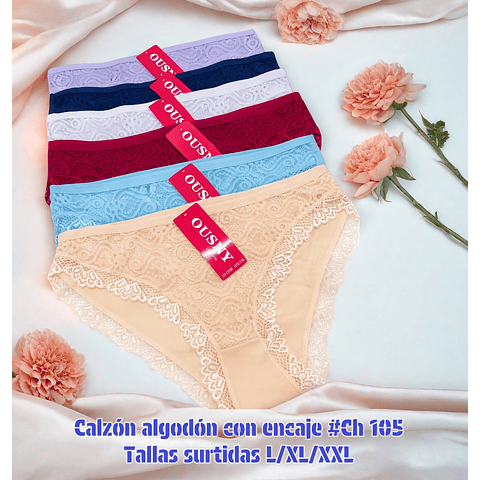 Calzón Lola algodón con encaje tallas y colores surtidas la docena 