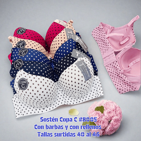 Sostén copa C tallas y colores surtidas la docena 