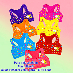 Peto de niña algodón talla estándar y colores surtidas la docena 