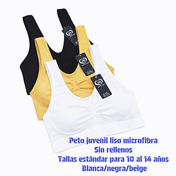 Peto juvenil microfibra talla estándar y colores surtidas la docena 