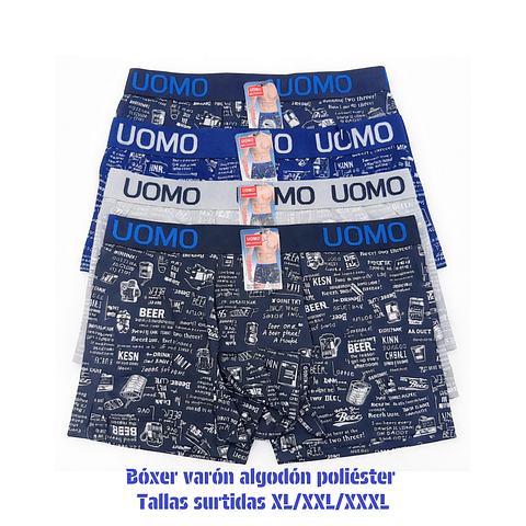 Bóxer varón algodón poliéster tallas y colores surtidas la docena 
