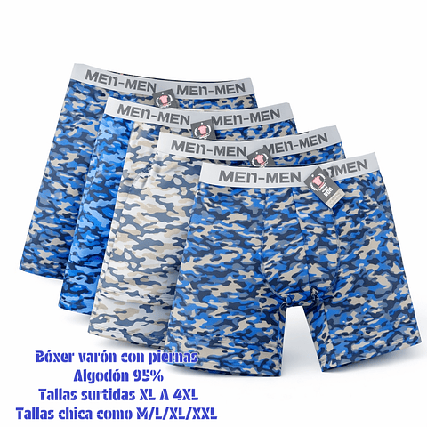 Bóxer varón con piernas algodón 95% tallas y colores surtidas la docena 