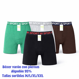 Bóxer varón con piernas algodón 95% tallas y colores surtidas la docena 