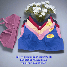 Sostén algodón Copa C/D con barbas y sin rellenos tallas y colores surtidas la docena 