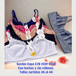 Sostén algodón Copa C/D con barbas y sin rellenos tallas y colores surtidas la docena 