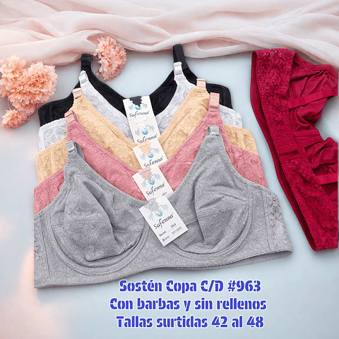 Sostén algodón Copa C/D con barbas y sin rellenos tallas y colores surtidas la docena 