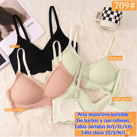 Peto deportivo invisible juvenil cin broches tallas y colores surtidas la docena 