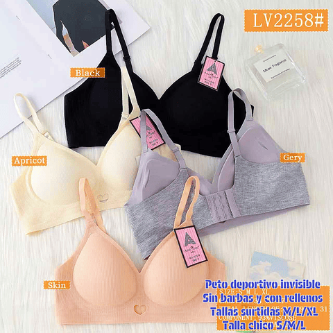 Peto deportivo invisible juvenil con broches tallas y colores surtidas la docena 