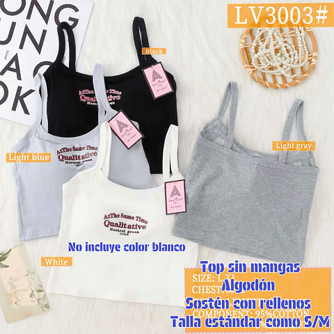 Top con sostén sin mangas algodón talla estándar y colores surtidas la docena 