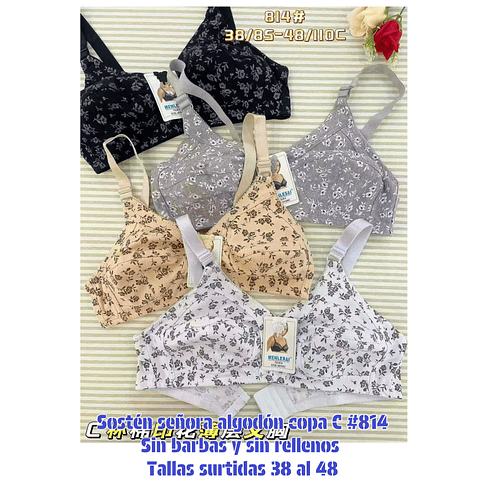 Sostén copa C #814 algodón señora tallas y colores surtidas la docena 