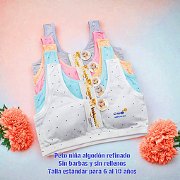 Peto de niña algodón talla estándar y colores surtidas la docena 