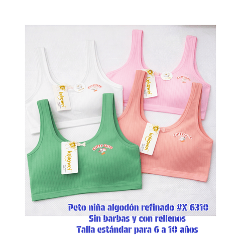 Peto de niña algodón talla estándar y colores surtidas la docena 