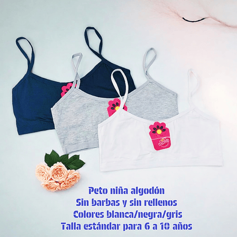 Peto de niña algodón talla estándar y colores surtidas la docena 