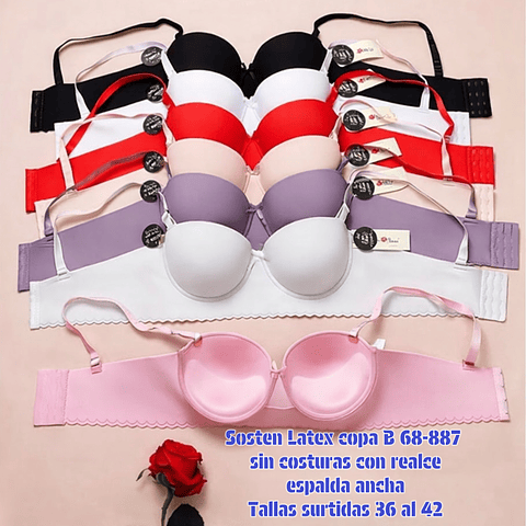 Sostén Fiesta Látex copa B invisible espaldas ancha tallas y colores surtidas la docena 