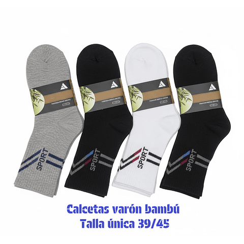 Calcetas varón bambú talla 39/45 y colores surtidas la docena 