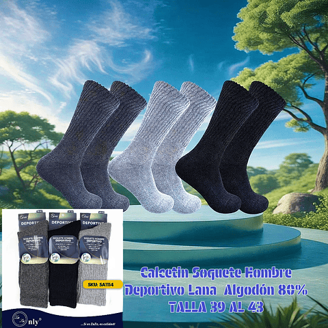 Calcetas varón lana algodón MARCA ONLY ZAZA 39/43 y colores surtidas la docena 