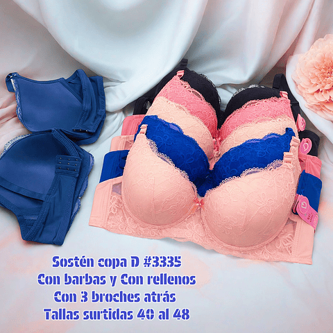 Sostén copa D tallas y colores surtidas la docena 