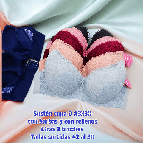 Sostén copa D tallas y colores surtidas la docena 