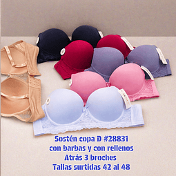 Sostén copa D tallas y colores surtidas la docena 