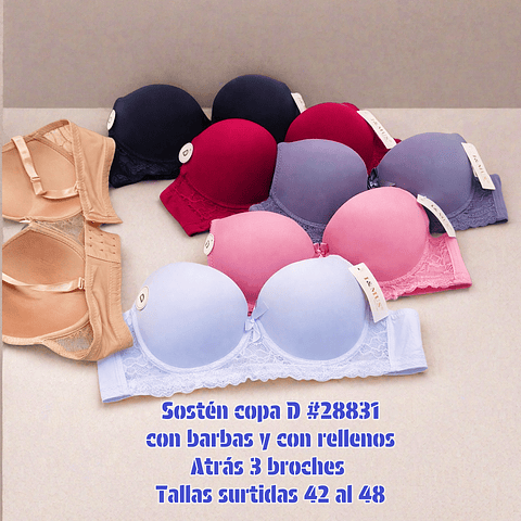 Sostén copa D tallas y colores surtidas la docena 