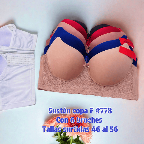 Sostén copa F tallas y colores surtidas la docena 