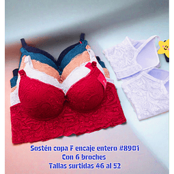 Sostén copa F tallas y colores surtidas la docena 