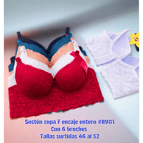 Sostén copa F tallas y colores surtidas la docena 