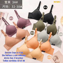 Sostén Copa A sin barbas y con rellenos talas y colores surtidas la docena